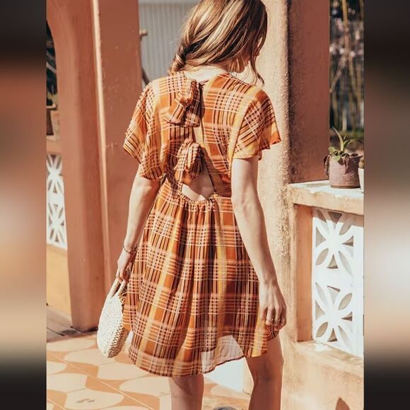 Square Neck Gingham A-Shape Dress NWT - Picture 2 of 3